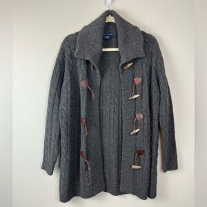 Ralph Lauren Blue Label Wool Gray Cable Knit Cardigan Toggles Closure M/L